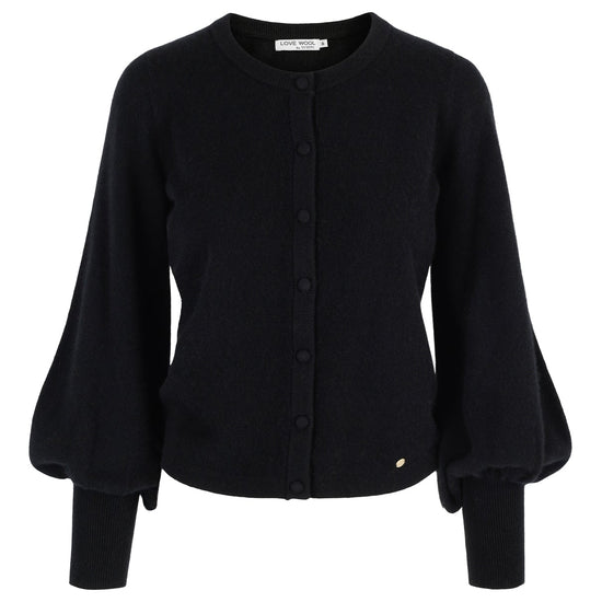 Ava cashmere cardigan med puffermer – Sort