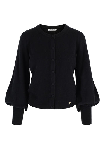 Ava cashmere cardigan med puffermer – Sort