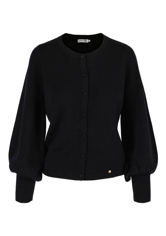 Ava merinoull cardigan med puffermer – Sort