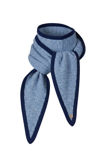 Ayla cashmere skjerf, Lys denimblå melert med marineblå kant.