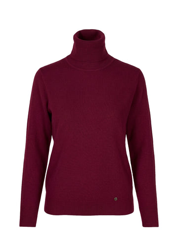 Cassie cashmere genser med høy hals, Dyp Burgunder
