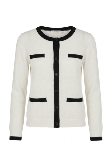 Nala cashmere jakke med kontrast fargede detaljer, Off white med sorte detaljer