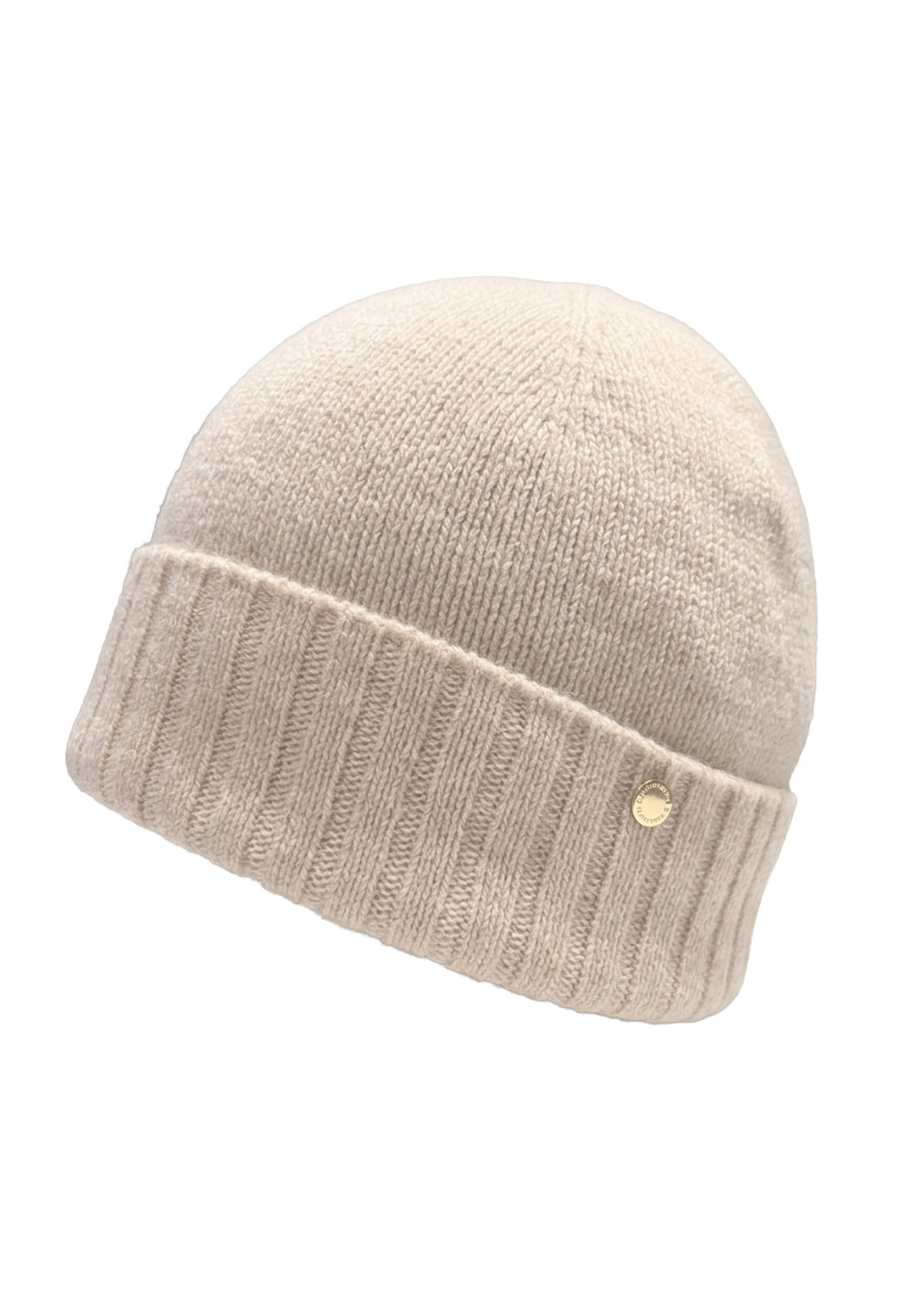 Hedda cashmere lue med oppbrett, Lys beigemelert