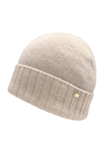 Hedda cashmere lue med oppbrett, Lys beigemelert