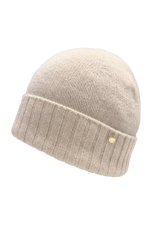 Hedda cashmere lue med oppbrett, Lys beigemelert