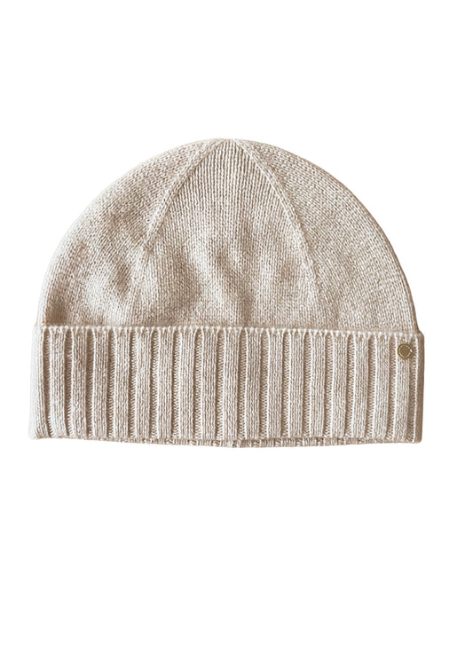 Hedda cashmere lue med oppbrett, Lys beigemelert