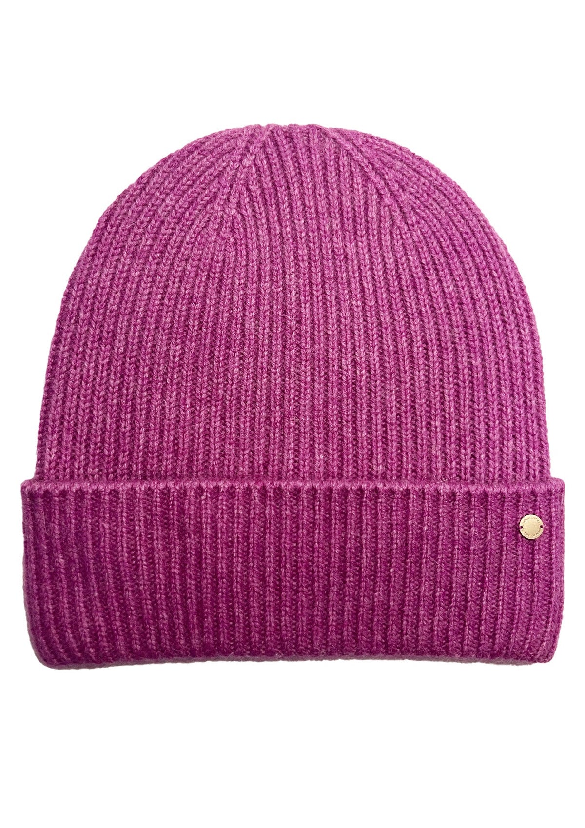 Holly cashmere ribbestrikket lue med oppbrett – Cerise