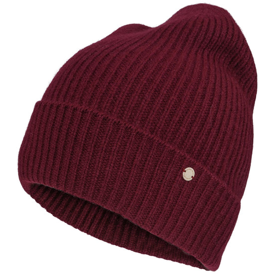 Holly cashmere ribbestrikket lue med oppbrett – Dyp burgunder