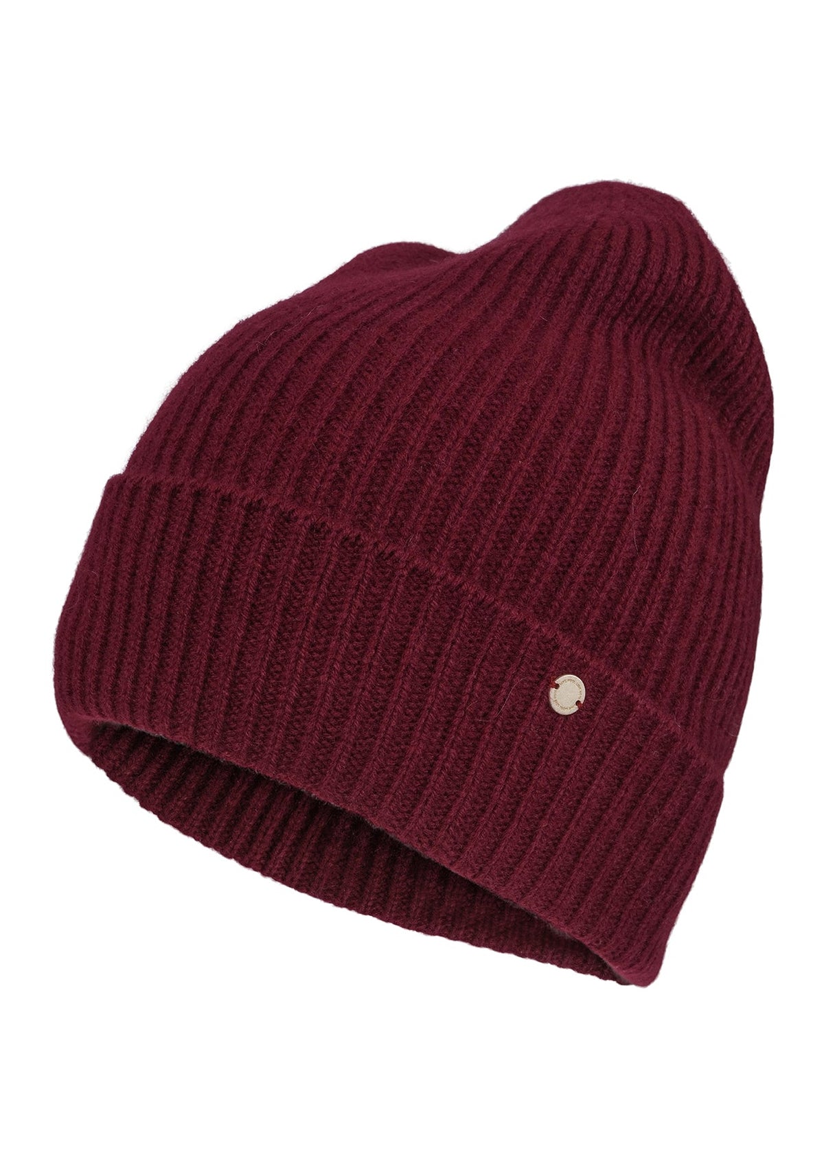 Holly cashmere ribbestrikket lue med oppbrett – Dyp burgunder