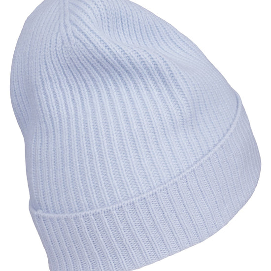 Holly cashmere ribbestrikket lue med oppbrett – Isblå