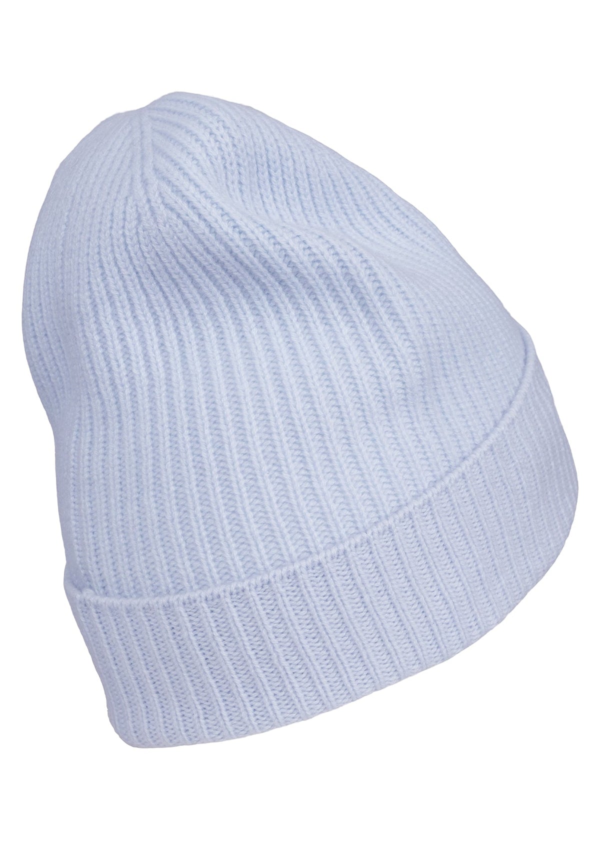 Holly cashmere ribbestrikket lue med oppbrett – Isblå