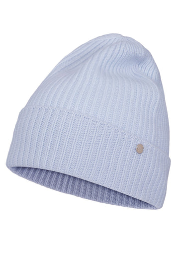 Holly cashmere ribbestrikket lue med oppbrett – Isblå