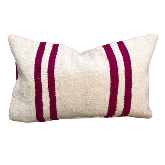Jadida vintage putetrekk i ull – Off white med plommefargete striper
