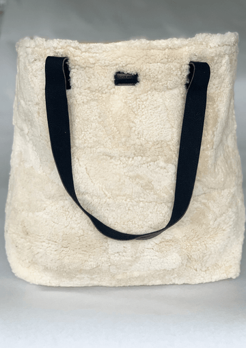 Lana nett/tote bag i lammeskinn – lys beige
