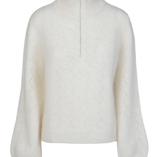 Mille mohair genser med hullmønster og glidlås – Off White