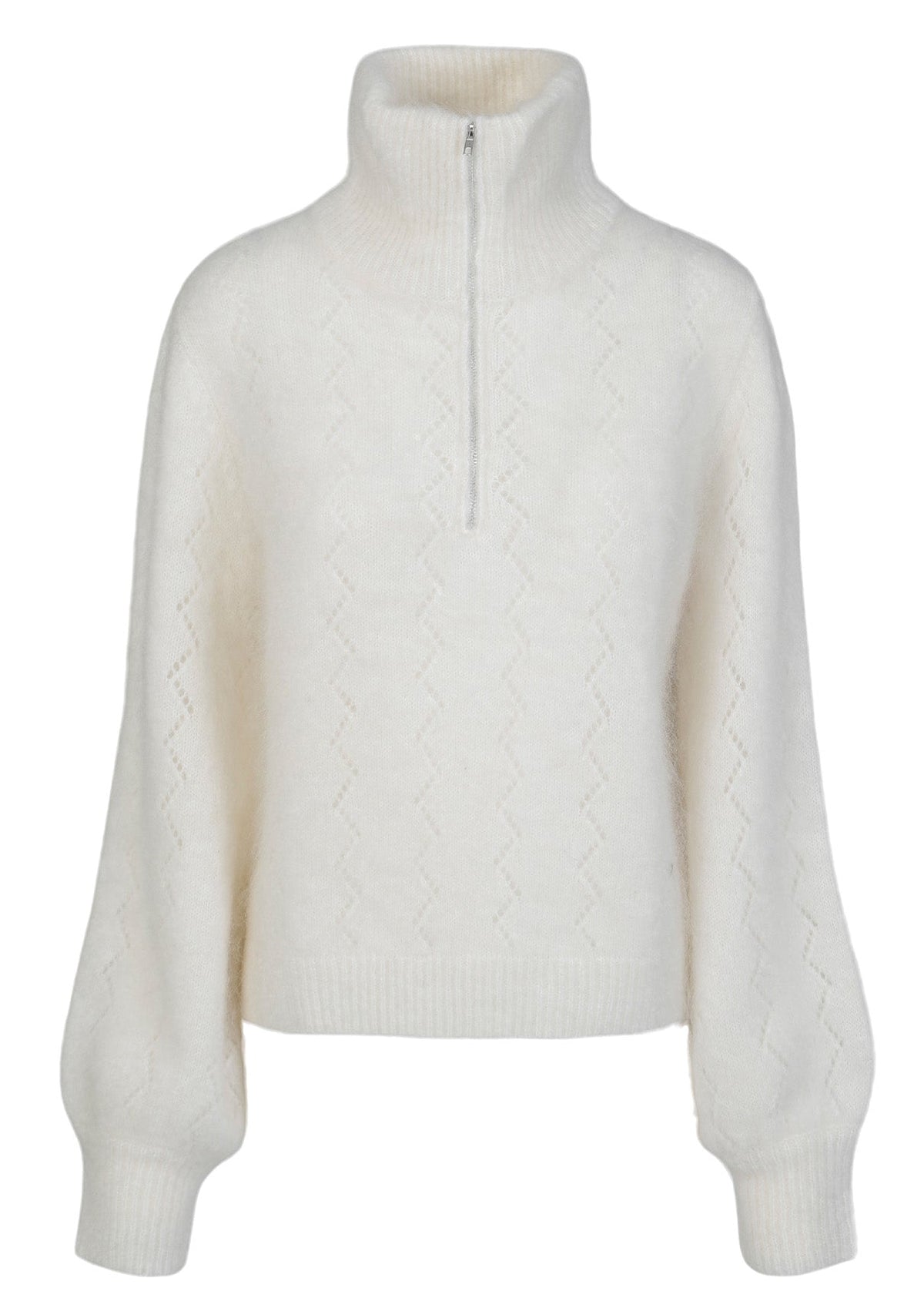 Mille mohair genser med hullmønster og glidlås – Off White
