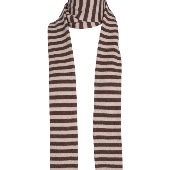 Pippi langt skjerf i 100% cashmere med striper – Brun og lysbeige striper