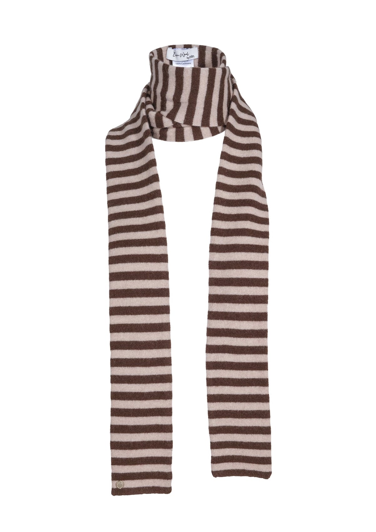 Pippi langt skjerf i 100% cashmere med striper – Brun og lysbeige striper