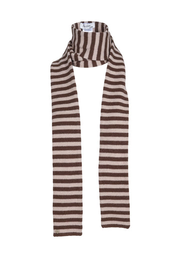 Pippi langt skjerf i 100% cashmere med striper – Brun og lysbeige striper