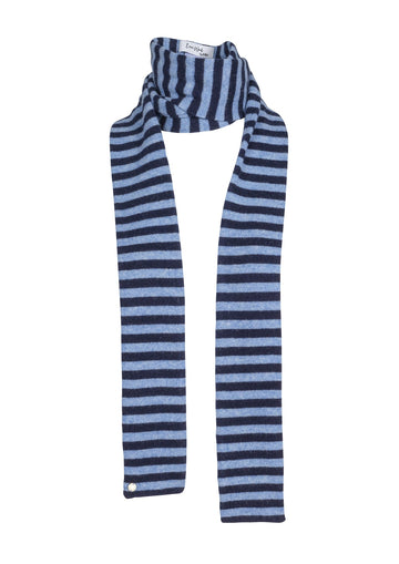 Pippi langt skjerf i 100% cashmere med striper – Marineblå og denimblå striper