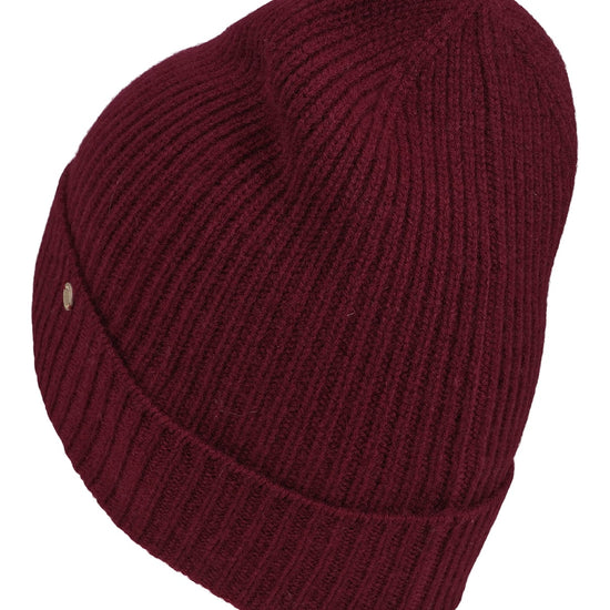 Holly cashmere ribbestrikket lue med oppbrett – Dyp burgunder