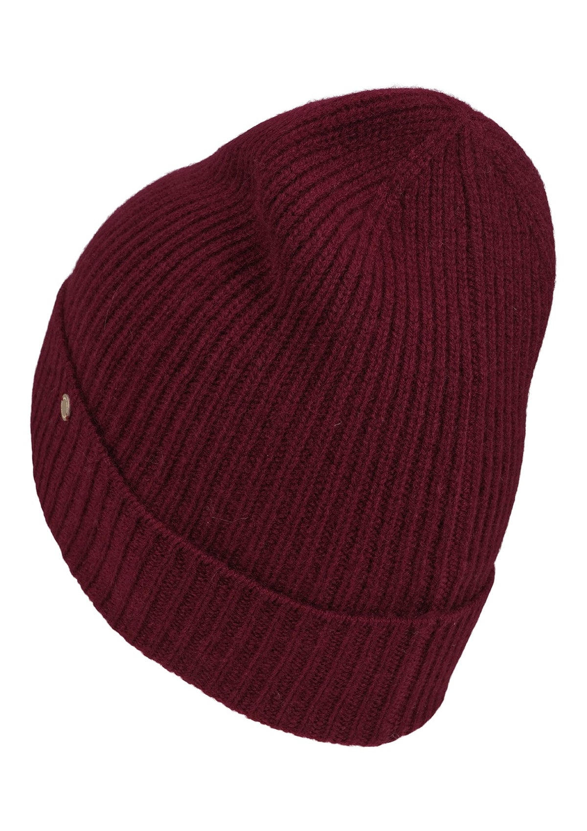 Holly cashmere ribbestrikket lue med oppbrett – Dyp burgunder