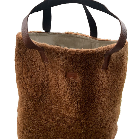 Lana nett/tote bag i lammeskinn – Cognac