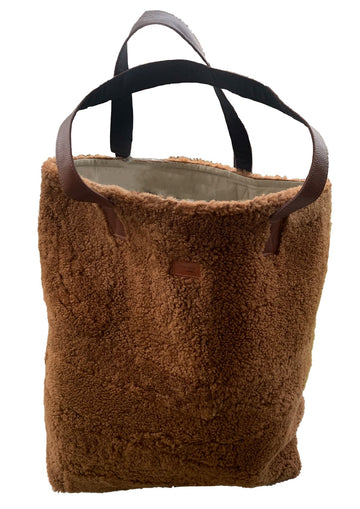 Lana nett/tote bag i lammeskinn – Cognac