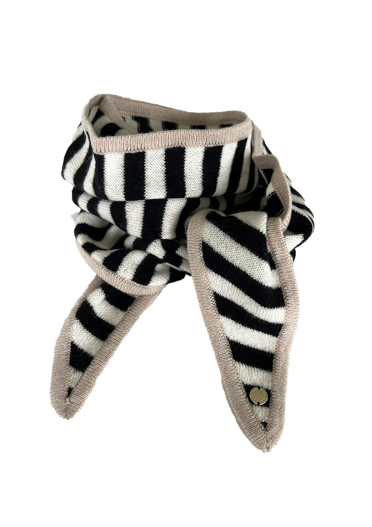 Ayla Sort og hvit stripet m beige kant b