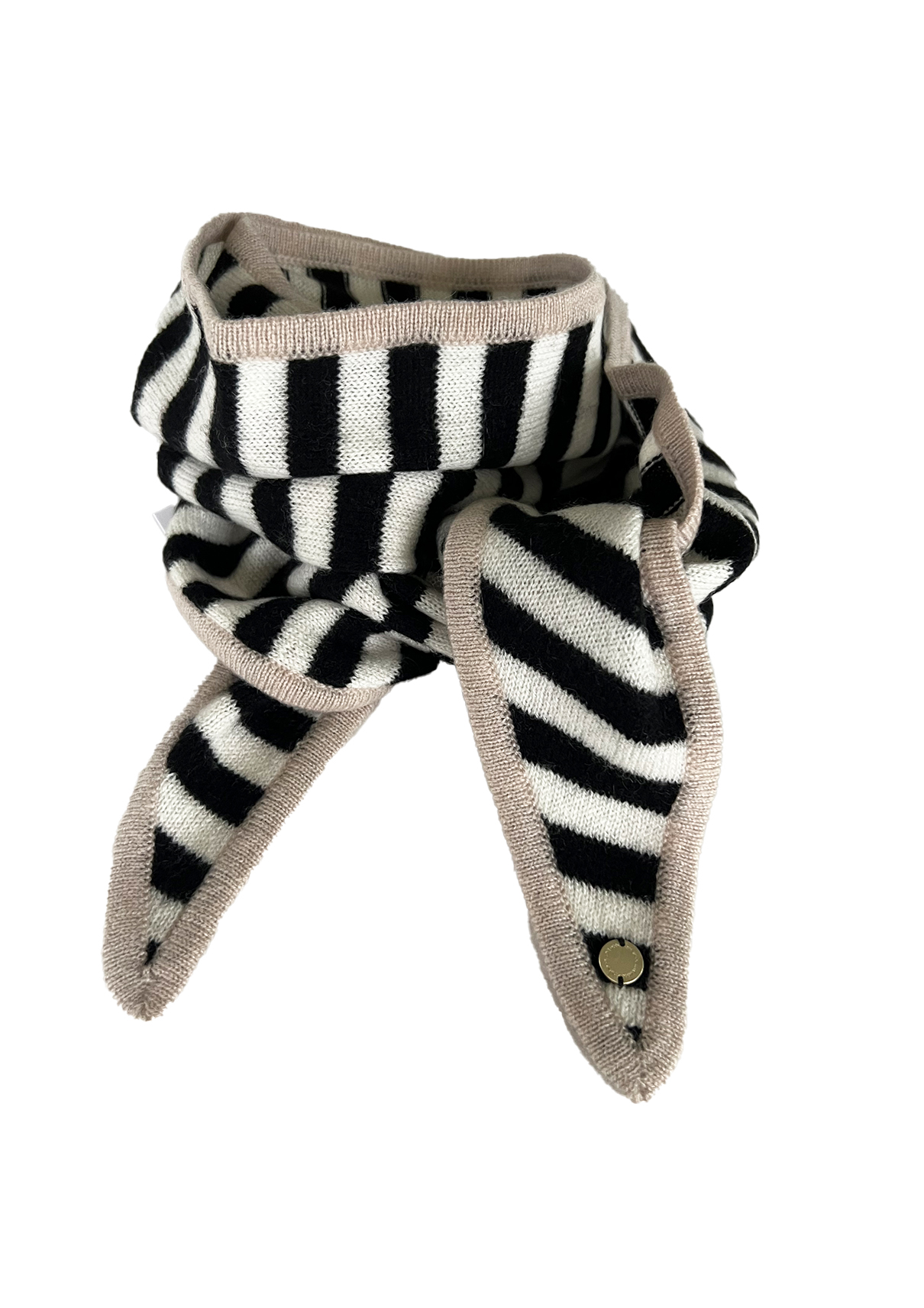 Ayla sort og hvit stripet m beige kant